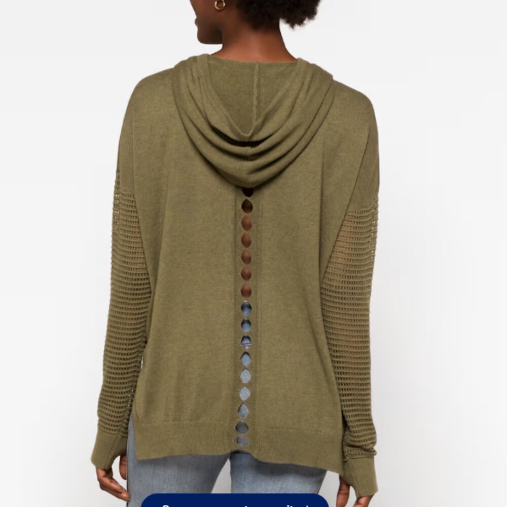 Antara Crochet Sleeve Hooded Sweater In Olive Green
